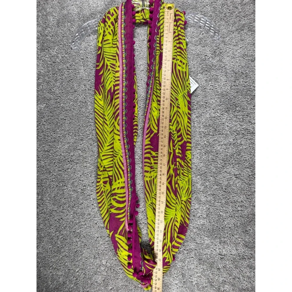 Vera Bradley‎ Palm Fronds Embellished Infinity Scarf Pink Lime Green Pom Pom NWT
